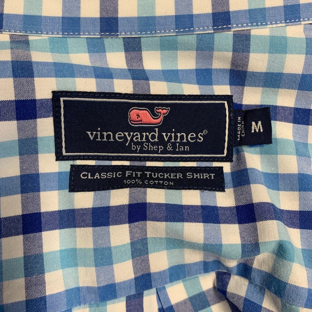 VINEYARD VINES Size M Blue White Checkered Cotton One pocket Long Sleeve Shirt - Picture 5 of 6